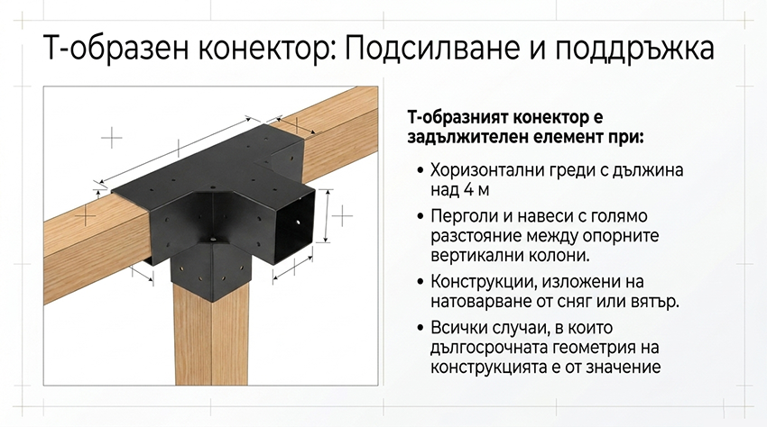 Т-образен конектор за греди 100×100 мм